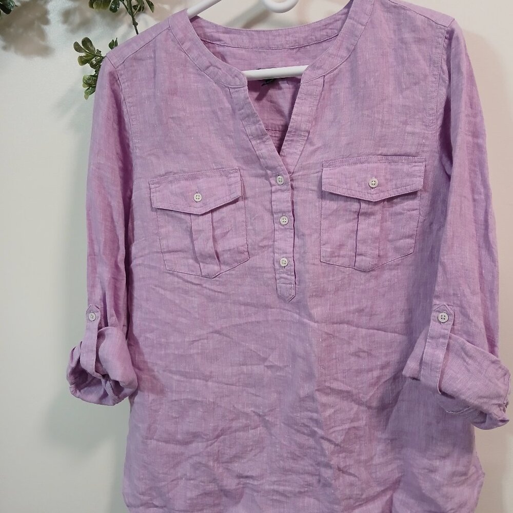Talbot's Lilac 100% Linen Shirt sz M